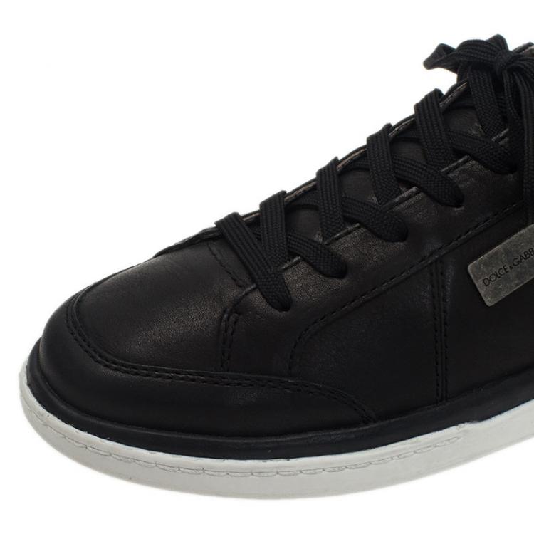 Pre Owned Dolce and Gabbana Black Leather Logo Plaque Sneakers Size 40