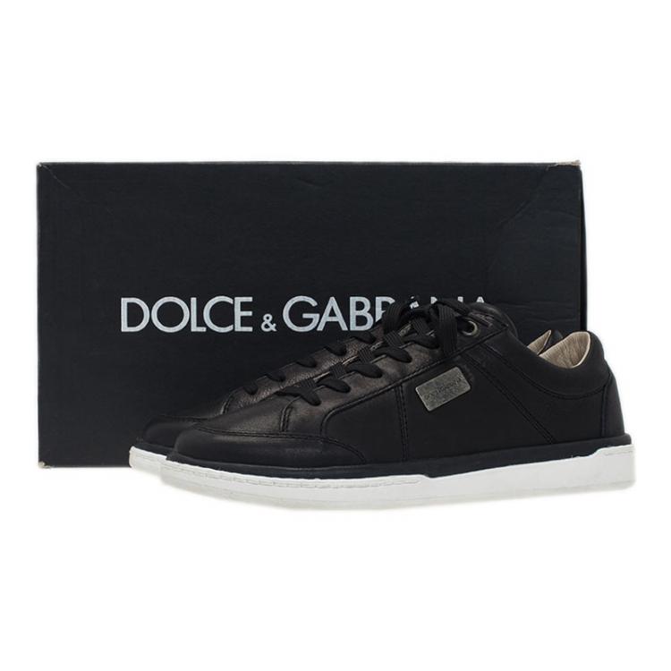 Pre Owned Dolce and Gabbana Black Leather Logo Plaque Sneakers Size 40
