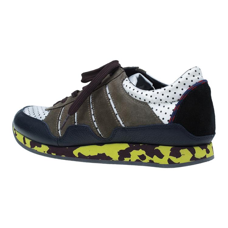 مملوكة مسبقًا Dolce and Gabbana Tri Color Leather and Suede Sneakers Size 42