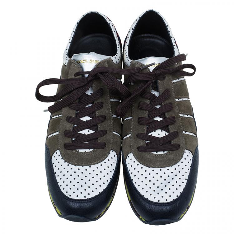 مملوكة مسبقًا Dolce and Gabbana Tri Color Leather and Suede Sneakers Size 42