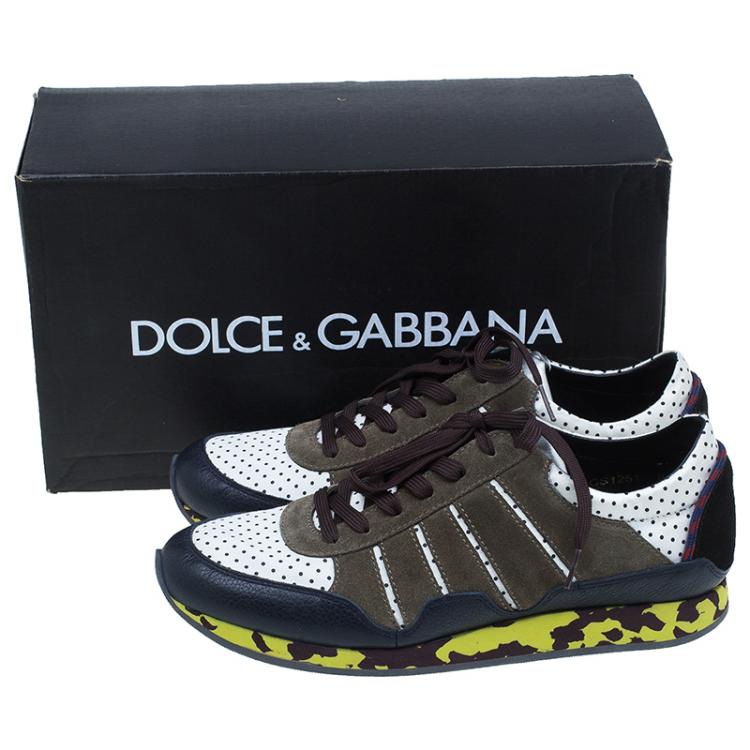 مملوكة مسبقًا Dolce and Gabbana Tri Color Leather and Suede Sneakers Size 42