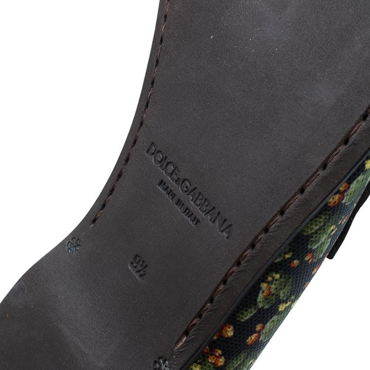 Pre Owned Dolce and Gabbana Brown Leather and Tomato Printed Canvas Amalfi Slip-Ons Size 43.5