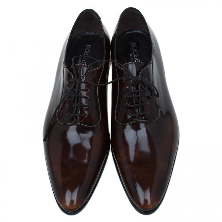 مملوكة مسبقًا Dolce and Gabbana Brown Leather Lace Up Oxfords Size Size 42