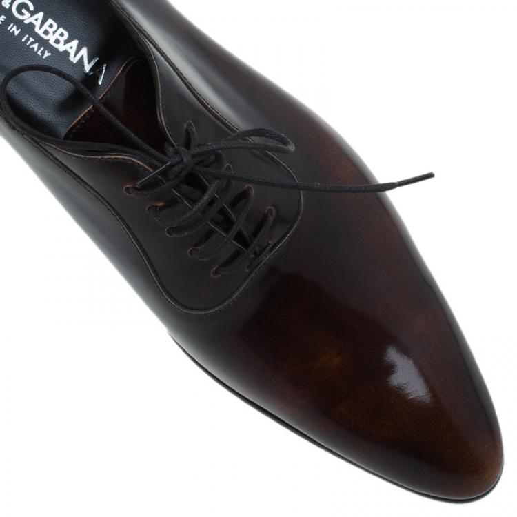 مملوكة مسبقًا Dolce and Gabbana Brown Leather Lace Up Oxfords Size Size 42