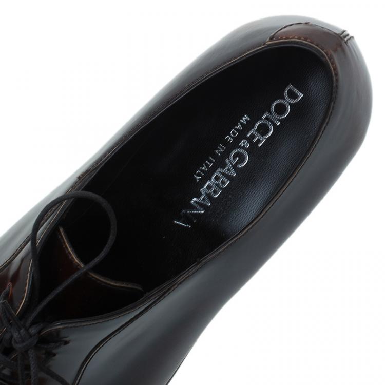 مملوكة مسبقًا Dolce and Gabbana Brown Leather Lace Up Oxfords Size Size 42