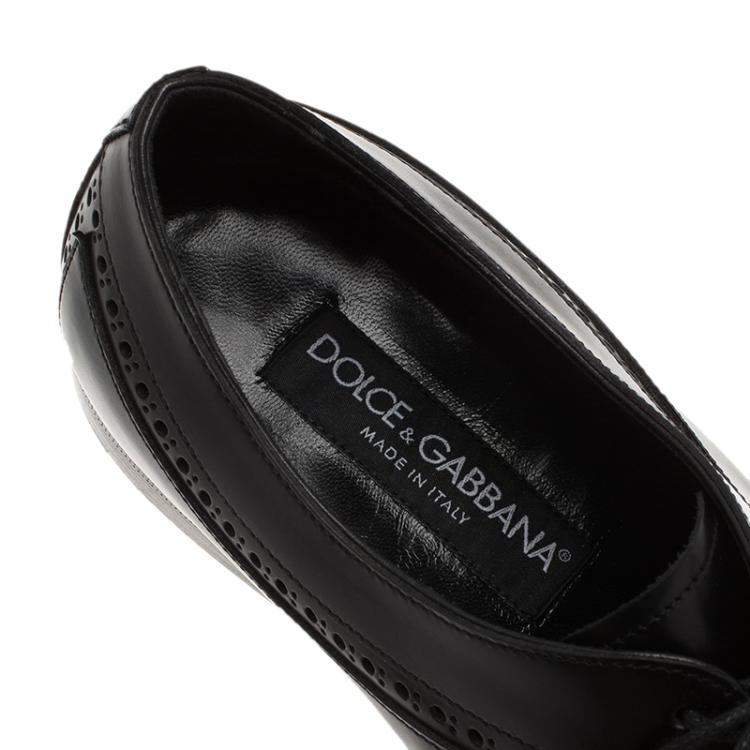 Pre Owned Dolce and Gabbana Black Leather Brogue Derby Size 40.5