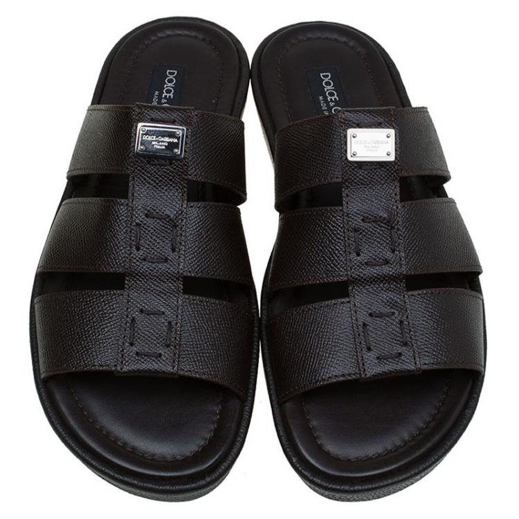 Pre Owned Dolce and Gabbana Brown Leather Multi Strap Sandals Size 42