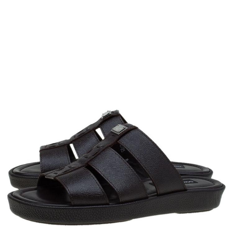 Pre Owned Dolce and Gabbana Brown Leather Multi Strap Sandals Size 42