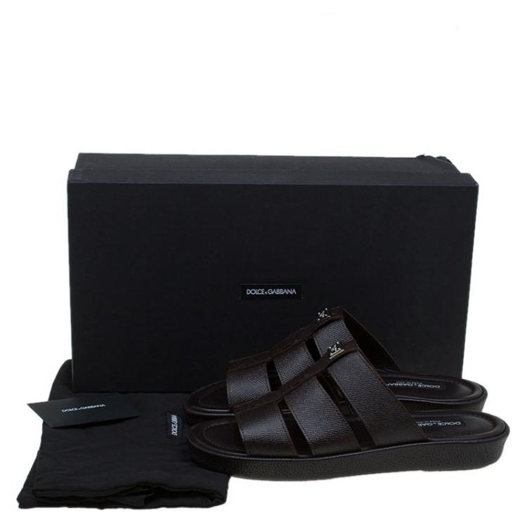 Pre Owned Dolce and Gabbana Brown Leather Multi Strap Sandals Size 42