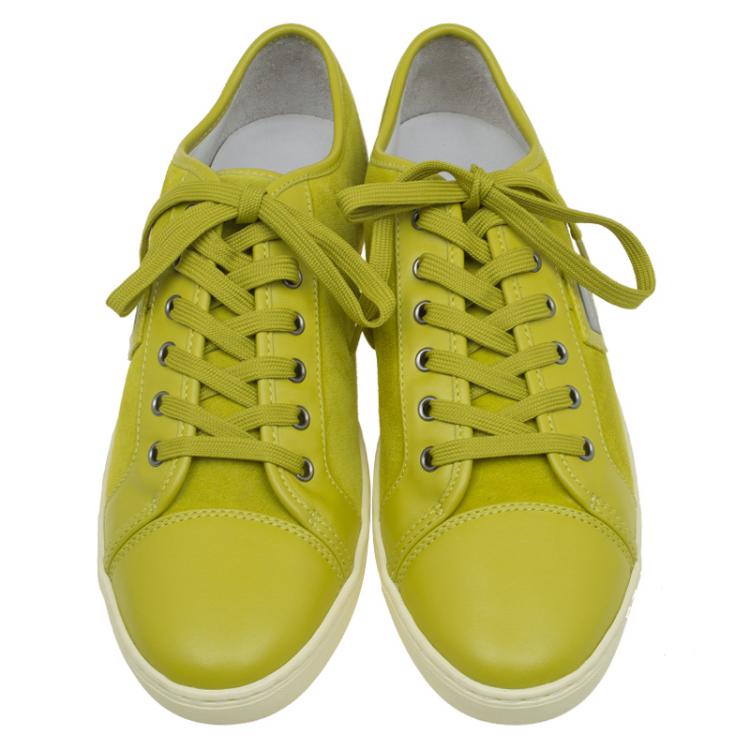 Pre Owned Dolce and Gabbana Lime Green Suede and Leather Sneakers Size 43