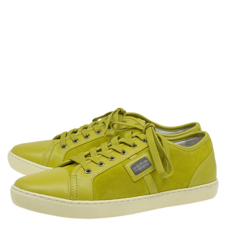 Pre Owned Dolce and Gabbana Lime Green Suede and Leather Sneakers Size 43