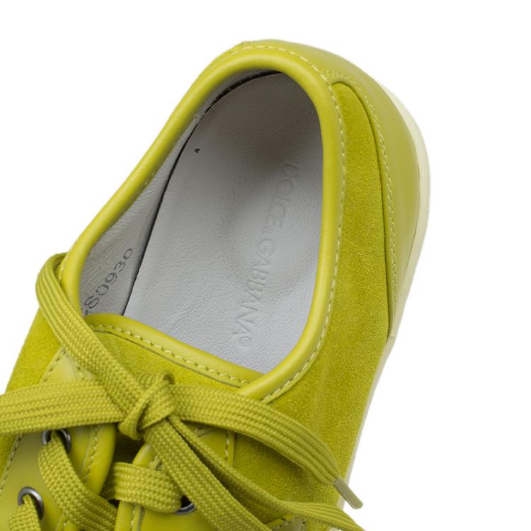 Pre Owned Dolce and Gabbana Lime Green Suede and Leather Sneakers Size 43