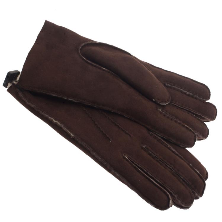 Pre Owned Dolce and Gabbana Brown Suede Fur Gloves