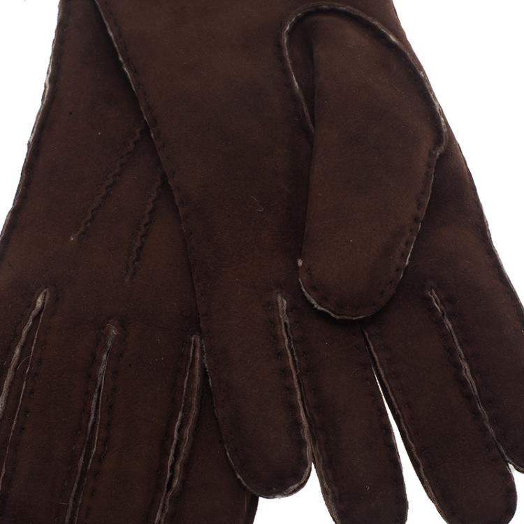 Pre Owned Dolce and Gabbana Brown Suede Fur Gloves