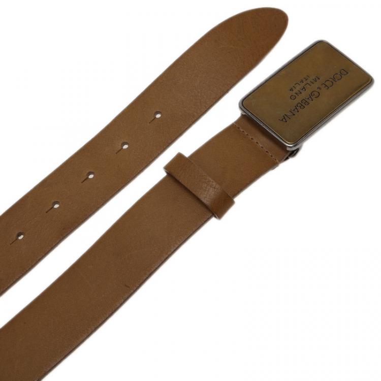 Pre Owned Dolce and Gabbana Brown Leather Plaque Belt 100CM