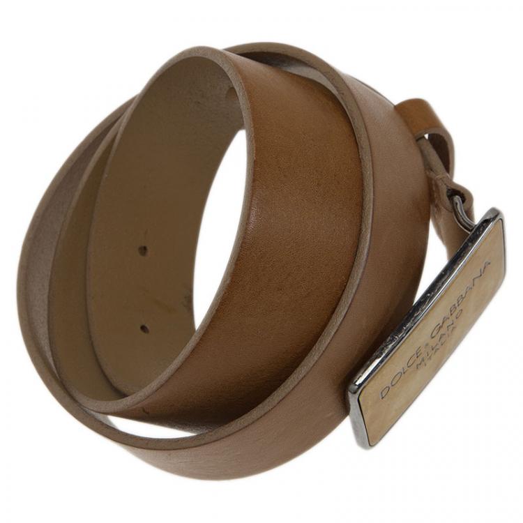 Pre Owned Dolce and Gabbana Brown Leather Plaque Belt 100CM