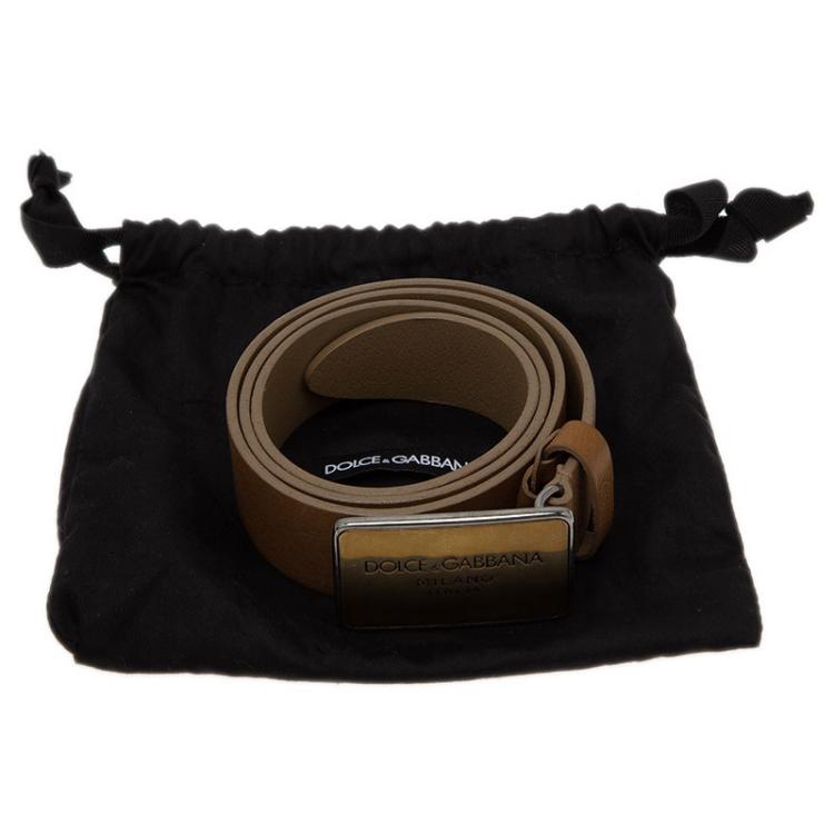 Pre Owned Dolce and Gabbana Brown Leather Plaque Belt 100CM