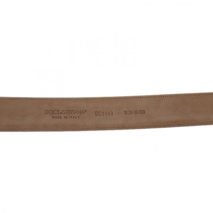 Pre Owned Dolce and Gabbana Black Leather Logo Plaque Belt 90CM