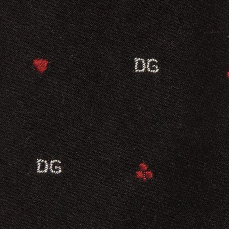 Pre Owned Dolce and Gabbana Black Silk Logo Skinny Tie 