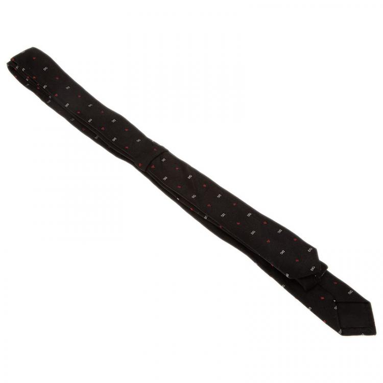 Pre Owned Dolce and Gabbana Black Silk Logo Skinny Tie 