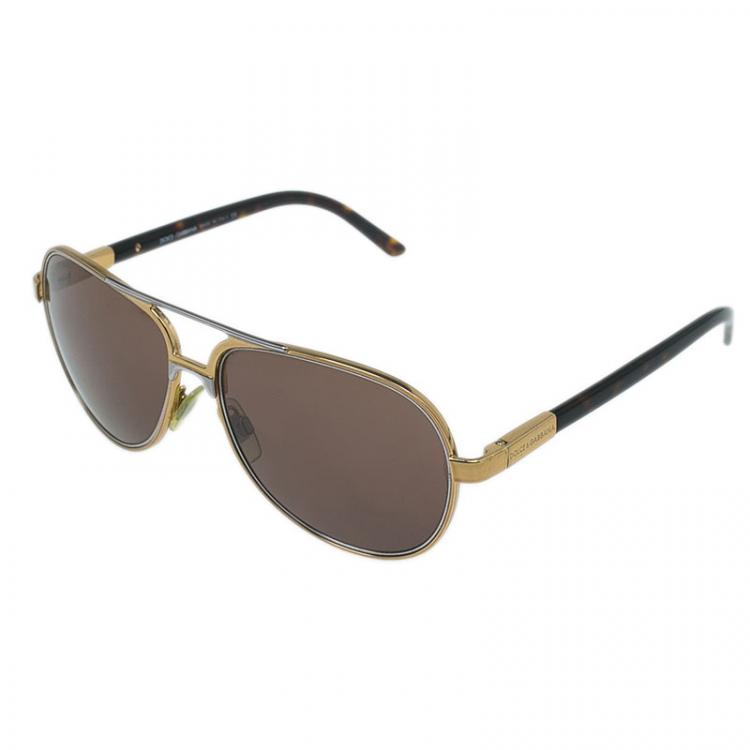 Pre Owned Dolce and Gabbana Gold 2047 Aviators 