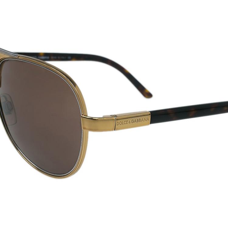 Pre Owned Dolce and Gabbana Gold 2047 Aviators 