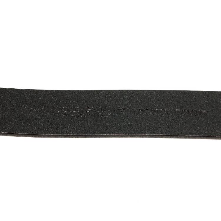 Pre Owned Dolce and Gabbana Black Leather Logo Plaque Belt 100 CM