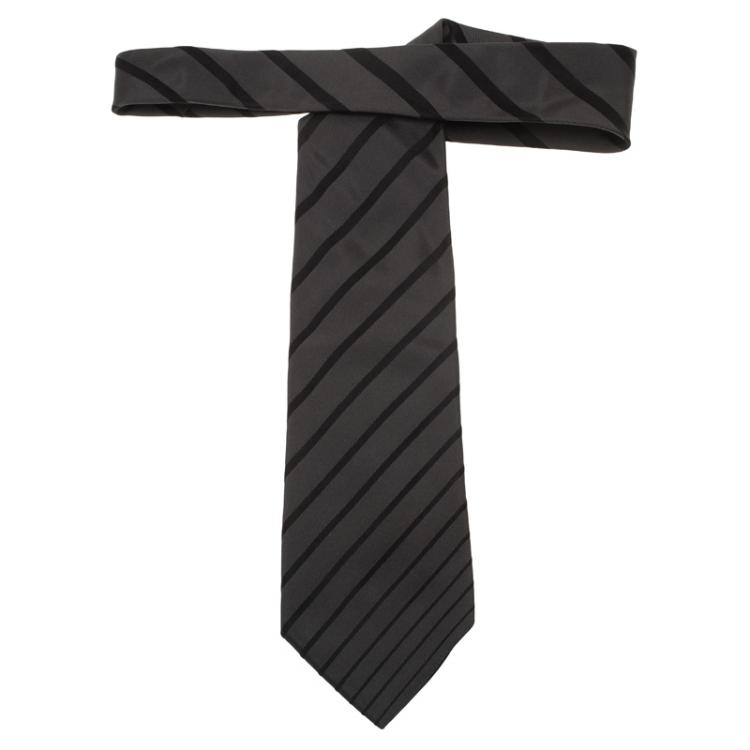 Pre Owned Dolce and Gabbana Grey Striped Silk Tie