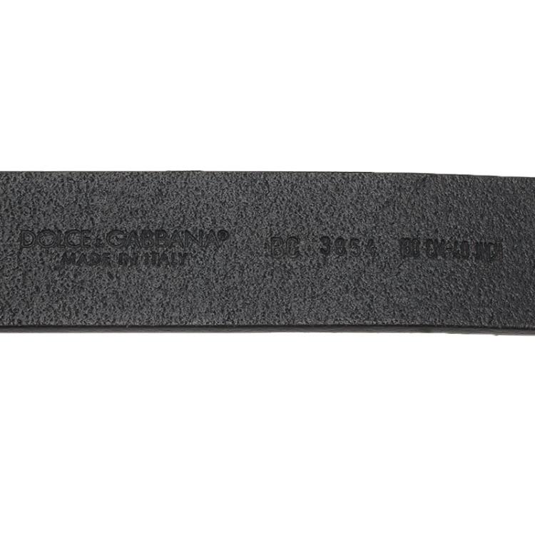 Pre Owned Dolce and Gabbana Black Leather Plaque Buckle Belt 100CM