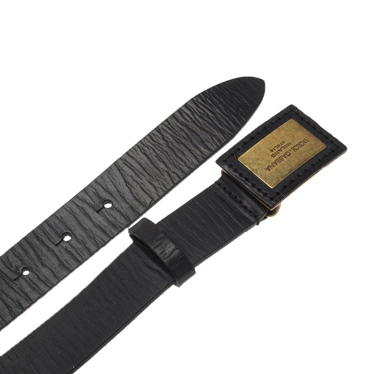 Pre Owned Dolce and Gabbana Black Leather Plaque Buckle Belt 100CM