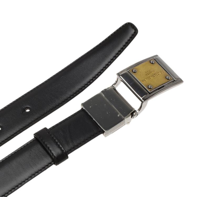 Pre Owned Dolce and Gabbana Black Leather Classic Reversible Buckle Belt 110CM