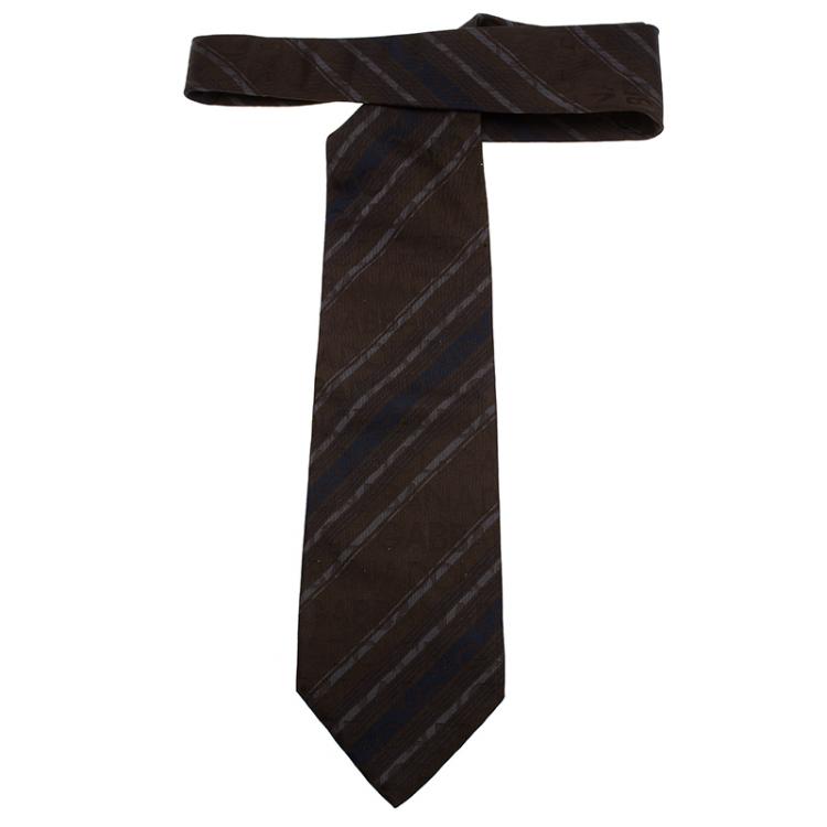 Pre Owned Dolce and Gabbana Brown Striped Silk Tie
