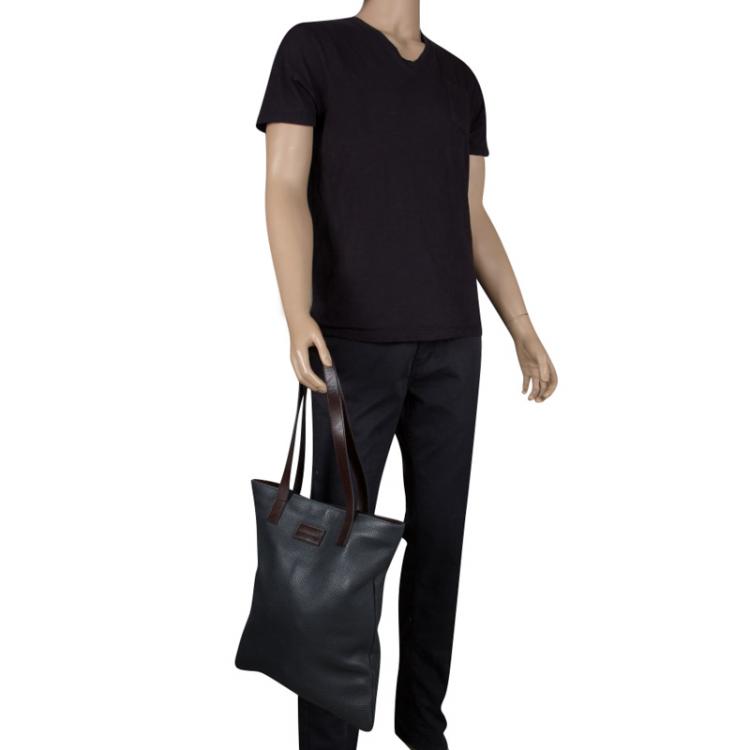 Pre Owned Dolce and Gabbana Dark Grey Textured Leather Tote