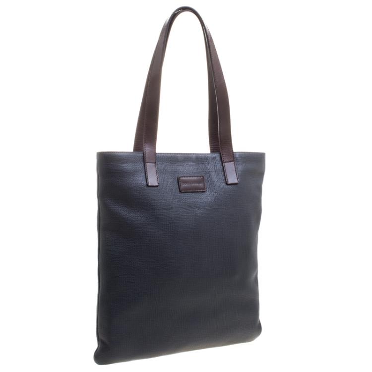 Pre Owned Dolce and Gabbana Dark Grey Textured Leather Tote