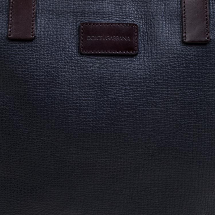 Pre Owned Dolce and Gabbana Dark Grey Textured Leather Tote