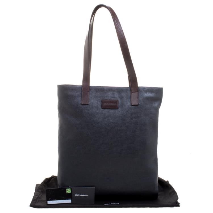 Pre Owned Dolce and Gabbana Dark Grey Textured Leather Tote