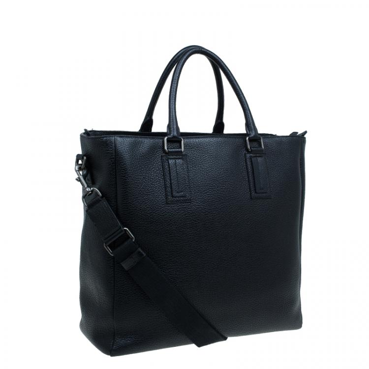 Pre Owned Dolce and Gabbana Black Pebbled Leather Tote Bag