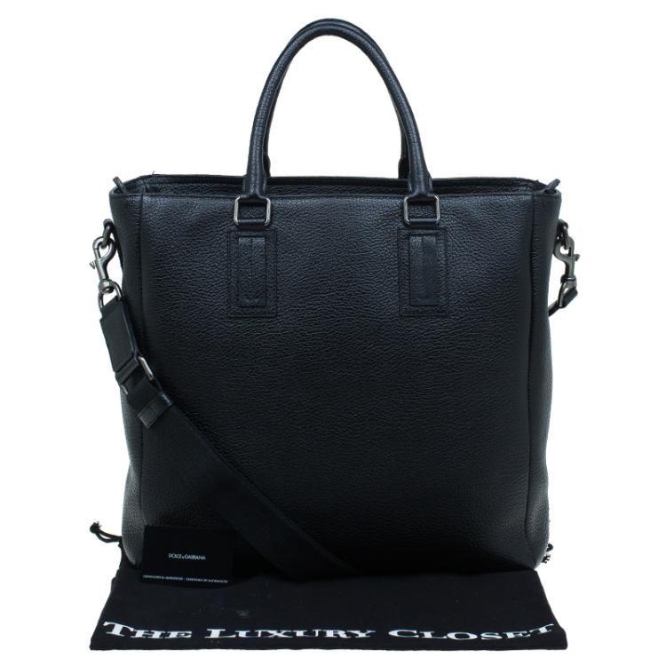 Pre Owned Dolce and Gabbana Black Pebbled Leather Tote Bag