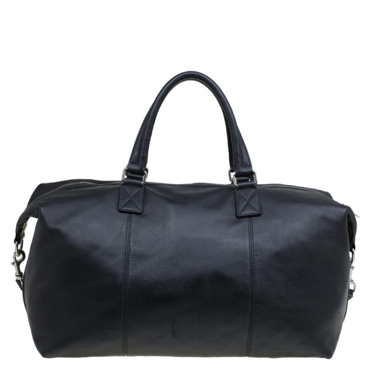 Pre Owned Dolce and Gabbana Black Leather Weekender Luggage Bag