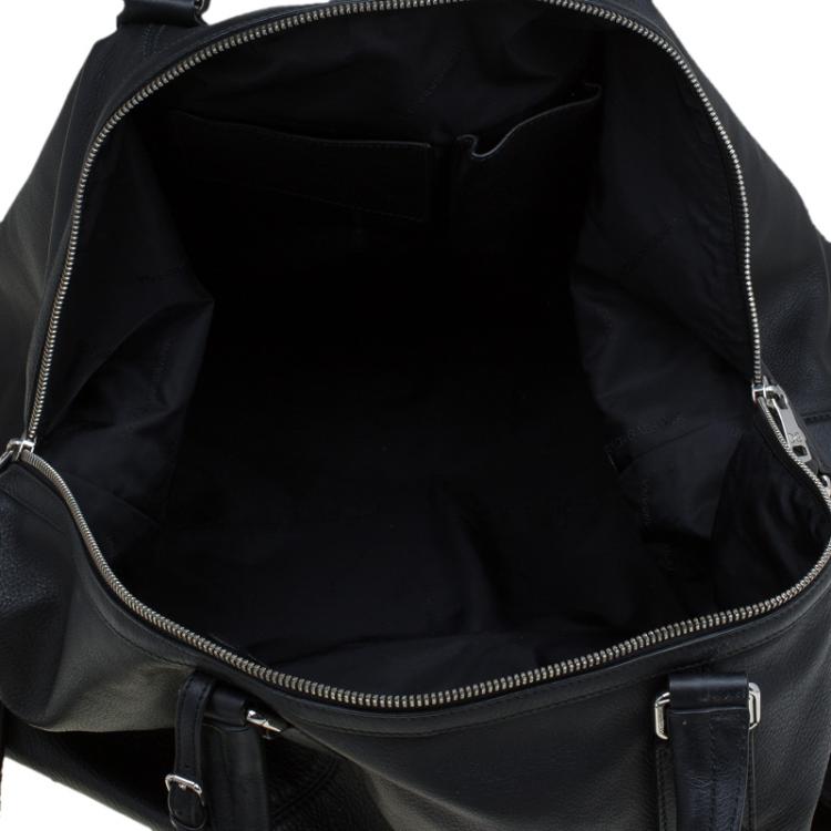 Pre Owned Dolce and Gabbana Black Leather Weekender Luggage Bag