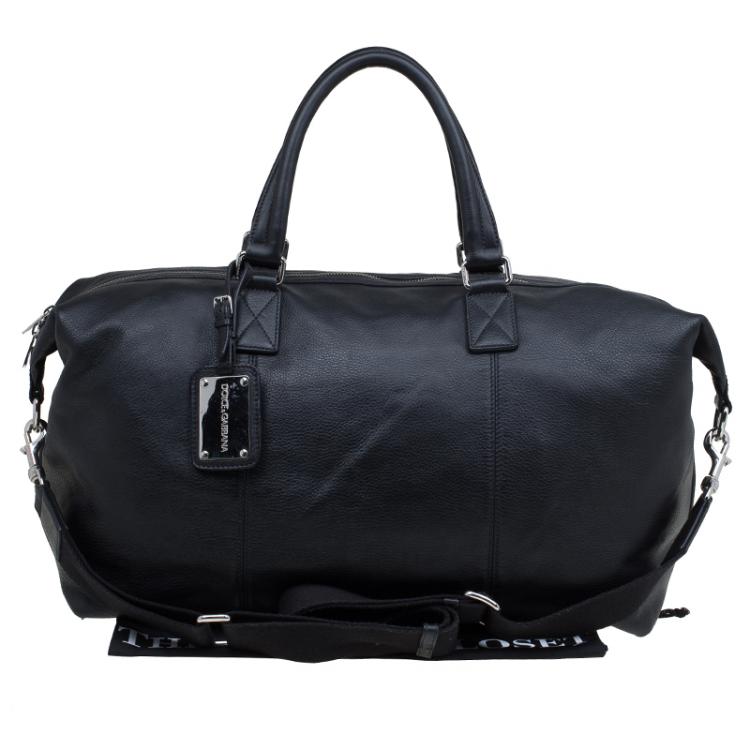Pre Owned Dolce and Gabbana Black Leather Weekender Luggage Bag