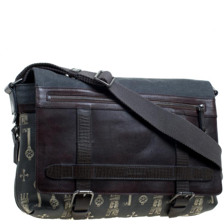 Pre Owned Dolce and Gabbana Brown Coated Canvas and Leather Messenger Bag