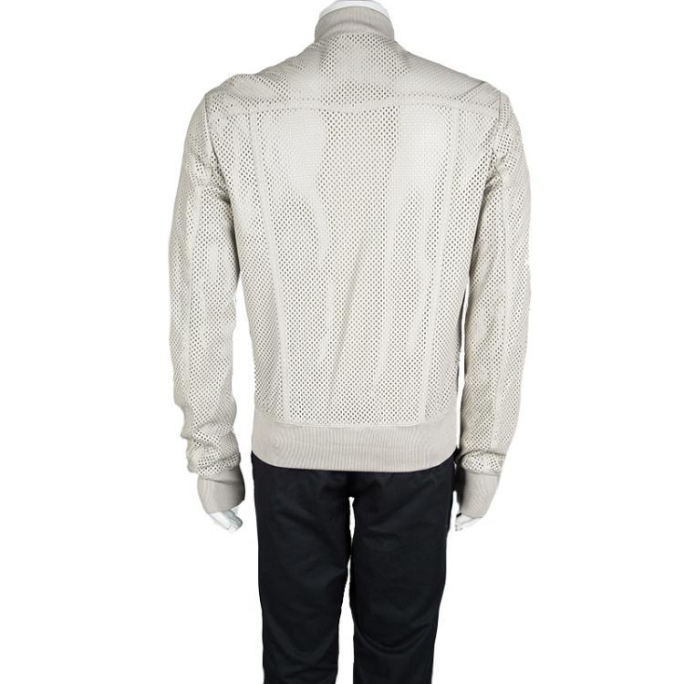 مملوكة مسبقًا Dolce and Gabbana Grey Perforated Lambskin Leather Bomber Jacket XL