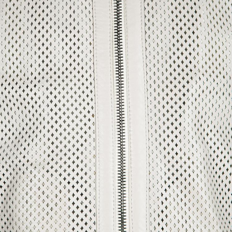 مملوكة مسبقًا Dolce and Gabbana Grey Perforated Lambskin Leather Bomber Jacket XL