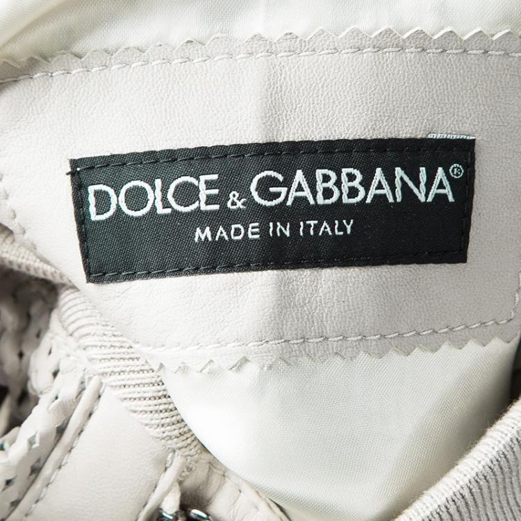 مملوكة مسبقًا Dolce and Gabbana Grey Perforated Lambskin Leather Bomber Jacket XL
