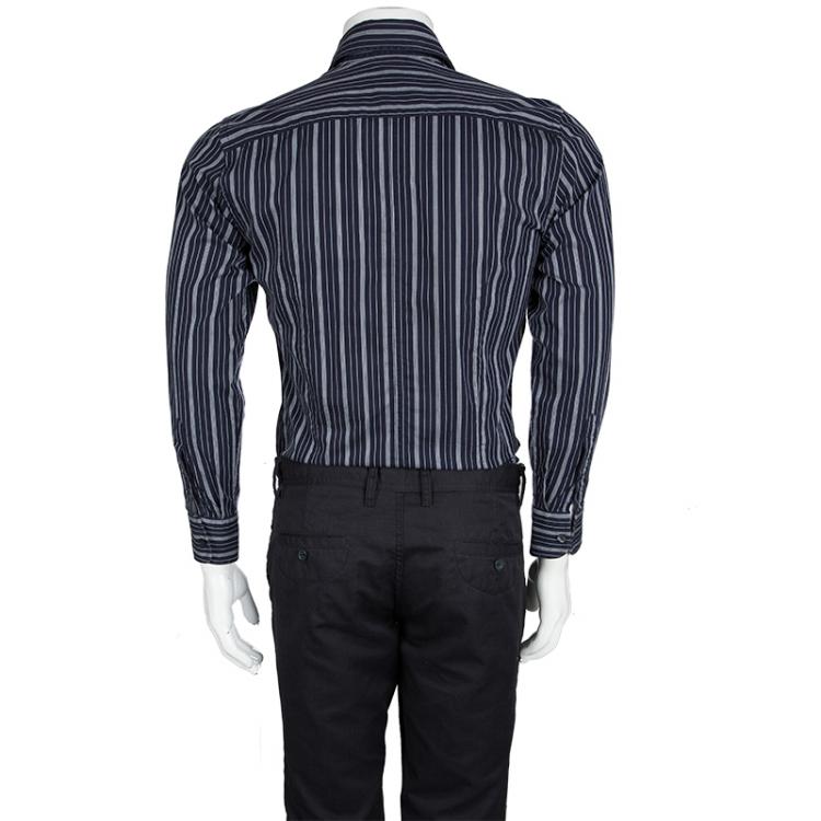Pre Owned Dolce and Gabbana Navy Blue Striped Tailored Shirt S