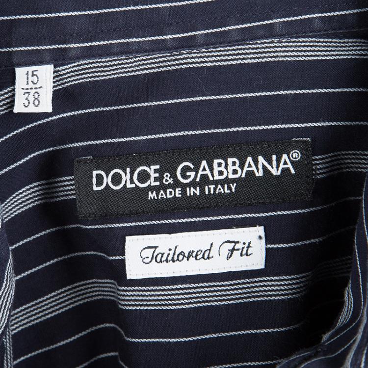 Pre Owned Dolce and Gabbana Navy Blue Striped Tailored Shirt S