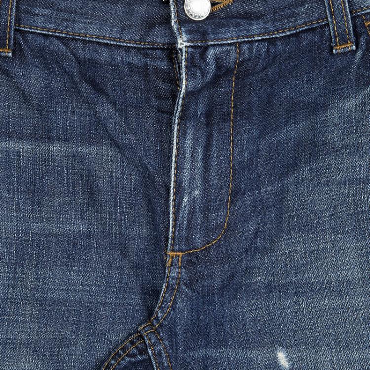 Pre Owned Dolce and Gabbana Indigo Dark Wash Distressed Denim Straight Fit Jeans XL