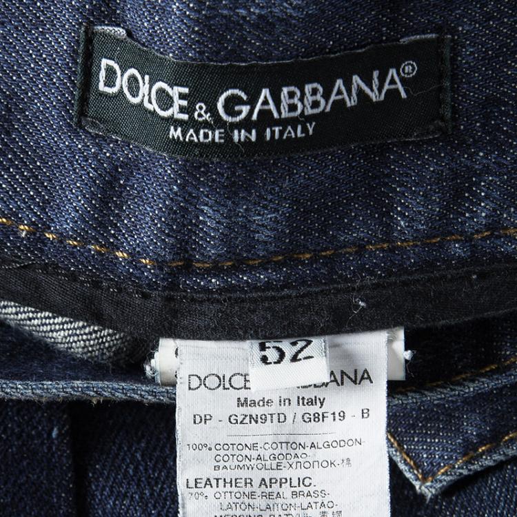 Pre Owned Dolce and Gabbana Indigo Dark Wash Distressed Denim Straight Fit Jeans XL
