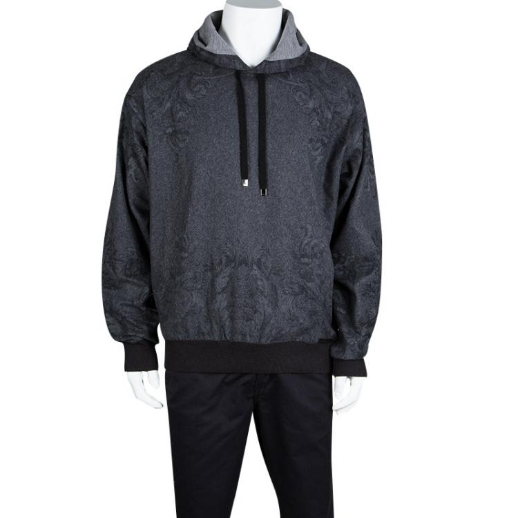 مملوكة مسبقًا Dolce and Gabbana Grey Printed Wool Hooded Sweatshirt XXL